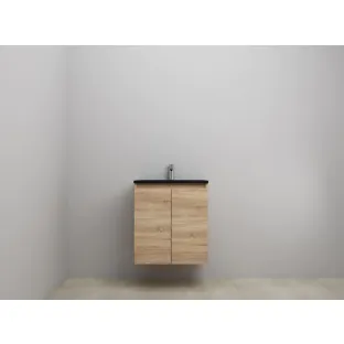 Sanilet bathroom furniture with doors - construction kit - Acrylic black - Oak - 60x46x67 cm - 2 doors - 1 tap hole - Without mirror