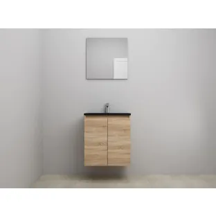 Sanilet bathroom furniture with doors - construction kit - Acrylic black - Oak - 60x46x67 cm - 2 doors - 1 tap hole - With mirror