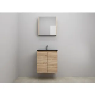 Sanilet bathroom furniture with doors - construction kit - Acrylic black - Oak - 60x46x67 cm - 2 doors - 1 tap hole - Mirror cabinet