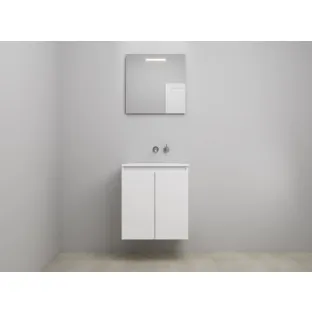 Sanilet bathroom furniture with doors - construction kit - Acrylic white - High-gloss white - 60x46x67 cm - 2 doors - No tap hole - LED mirror