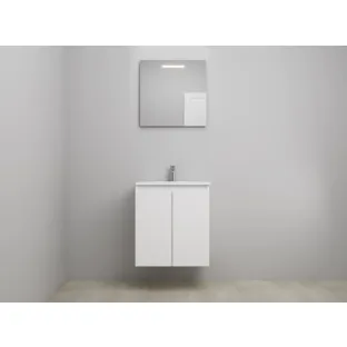 Sanilet bathroom furniture with doors - construction kit - Acrylic white - High-gloss white - 60x46x67 cm - 2 doors - 1 tap hole - LED mirror