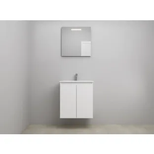 Sanilet bathroom furniture with doors - construction kit - Porcelain - High-gloss white - 60x46x67 cm - 2 doors - 1 tap hole - LED mirror