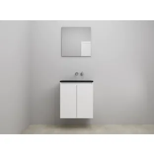 Sanilet bathroom furniture with doors - construction kit - Acrylic black - High-gloss white - 60x46x67 cm - 2 doors - No tap hole - With mirror