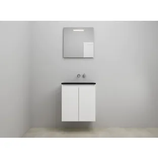 Sanilet bathroom furniture with doors - construction kit - Acrylic black - High-gloss white - 60x46x67 cm - 2 doors - No tap hole - LED mirror