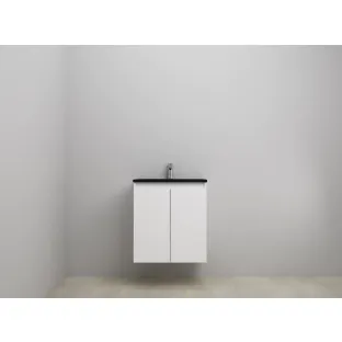 Sanilet bathroom furniture with doors - construction kit - Acrylic black - High-gloss white - 60x46x67 cm - 2 doors - 1 tap hole - Without mirror