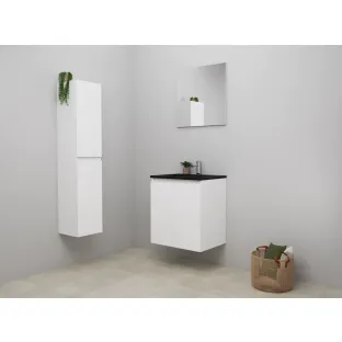 Sanilet bathroom furniture with doors - assembled - Acrylic black - High-gloss white - 60x46x67 cm - 2 doors - 1 tap hole - With mirror