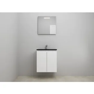 Sanilet bathroom furniture with doors - construction kit - Acrylic black - High-gloss white - 60x46x67 cm - 2 doors - 1 tap hole - LED mirror