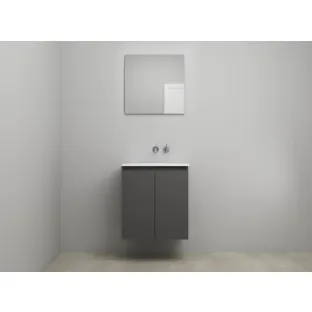 Sanilet bathroom furniture with doors - construction kit - Acrylic white - Matt anthracite - 60x46x67 cm - 2 doors - No tap hole - With mirror