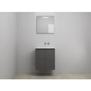 Sanilet bathroom furniture with doors - construction kit - Acrylic white - Matt anthracite - 60x46x67 cm - 2 doors - No tap hole - LED mirror