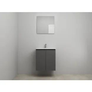 Sanilet bathroom furniture with doors - construction kit - Acrylic white - Matt anthracite - 60x46x67 cm - 2 doors - 1 tap hole - With mirror