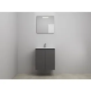 Sanilet bathroom furniture with doors - construction kit - Acrylic white - Matt anthracite - 60x46x67 cm - 2 doors - 1 tap hole - LED mirror