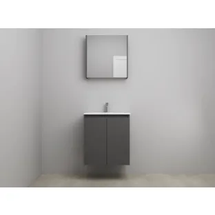 Sanilet bathroom furniture with doors - construction kit - Acrylic white - Matt anthracite - 60x46x67 cm - 2 doors - 1 tap hole - Mirror cabinet