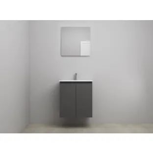 Sanilet bathroom furniture with doors - assembled - Porcelain - Matt anthracite - 60x46x67 cm - 2 doors - 1 tap hole - With mirror