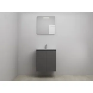 Sanilet bathroom furniture with doors - assembled - Porcelain - Matt anthracite - 60x46x67 cm - 2 doors - 1 tap hole - LED mirror