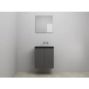 Sanilet bathroom furniture with doors - construction kit - Acrylic black - Matt anthracite - 60x46x67 cm - 2 doors - No tap hole - With mirror