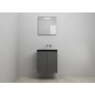 Sanilet bathroom furniture with doors - construction kit - Acrylic black - Matt anthracite - 60x46x67 cm - 2 doors - No tap hole - LED mirror