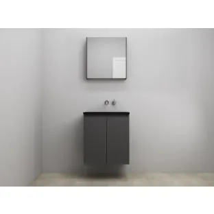 Sanilet bathroom furniture with doors - construction kit - Acrylic black - Matt anthracite - 60x46x67 cm - 2 doors - No tap hole - Mirror cabinet