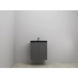 Sanilet bathroom furniture with doors - construction kit - Acrylic black - Matt anthracite - 60x46x67 cm - 2 doors - 1 tap hole - Without mirror