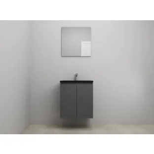 Sanilet bathroom furniture with doors - construction kit - Acrylic black - Matt anthracite - 60x46x67 cm - 2 doors - 1 tap hole - With mirror