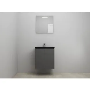 Sanilet bathroom furniture with doors - construction kit - Acrylic black - Matt anthracite - 60x46x67 cm - 2 doors - 1 tap hole - LED mirror