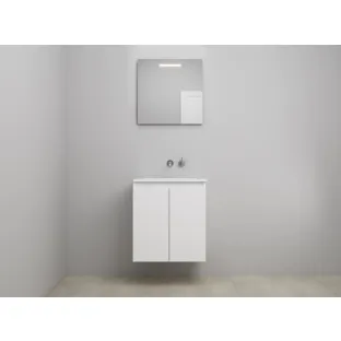 Sanilet bathroom furniture with doors - assembled - Acrylic white - Matt white - 60x46x67 cm - 2 doors - No tap hole - LED mirror