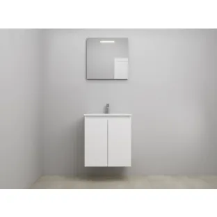 Sanilet bathroom furniture with doors - construction kit - Porcelain - Matt white - 60x46x67 cm - 2 doors - 1 tap hole - LED mirror