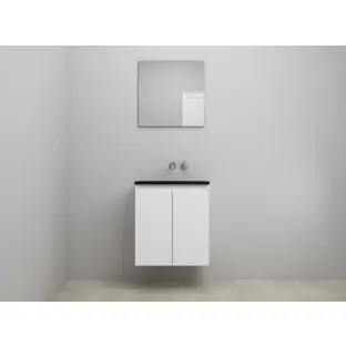 Sanilet bathroom furniture with doors - construction kit - Acrylic black - Matt white - 60x46x67 cm - 2 doors - No tap hole - With mirror