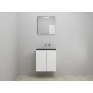 Sanilet bathroom furniture with doors - assembled - Acrylic black - Matt white - 60x46x67 cm - 2 doors - No tap hole - LED mirror