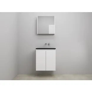 Sanilet bathroom furniture with doors - assembled - Acrylic black - Matt white - 60x46x67 cm - 2 doors - No tap hole - Mirror cabinet