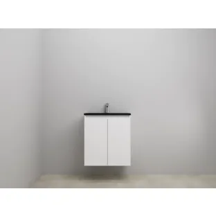 Sanilet bathroom furniture with doors - construction kit - Acrylic black - Matt white - 60x46x67 cm - 2 doors - 1 tap hole - Without mirror