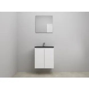 Sanilet bathroom furniture with doors - assembled - Acrylic black - Matt white - 60x46x67 cm - 2 doors - 1 tap hole - With mirror