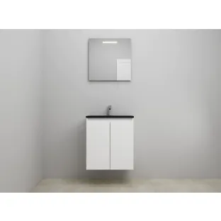 Sanilet bathroom furniture with doors - construction kit - Acrylic black - Matt white - 60x46x67 cm - 2 doors - 1 tap hole - LED mirror