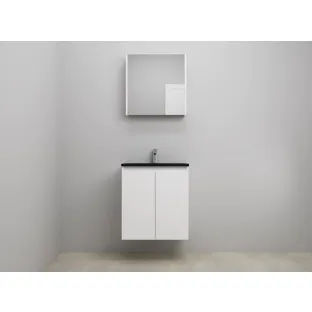 Sanilet bathroom furniture with doors - assembled - Acrylic black - Matt white - 60x46x67 cm - 2 doors - 1 tap hole - Mirror cabinet