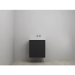 Sanilet bathroom furniture with doors - assembled - Acrylic white - Matt black - 60x46x67 cm - 2 doors - No tap hole - Without mirror