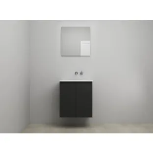 Sanilet bathroom furniture with doors - construction kit - Acrylic white - Matt black - 60x46x67 cm - 2 doors - No tap hole - With mirror