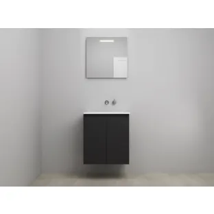 Sanilet bathroom furniture with doors - construction kit - Acrylic white - Matt black - 60x46x67 cm - 2 doors - No tap hole - LED mirror