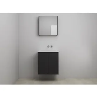 Sanilet bathroom furniture with doors - assembled - Acrylic white - Matt black - 60x46x67 cm - 2 doors - No tap hole - Mirror cabinet