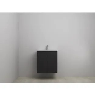 Sanilet bathroom furniture with doors - assembled - Acrylic white - Matt black - 60x46x67 cm - 2 doors - 1 tap hole - Without mirror