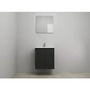 Sanilet bathroom furniture with doors - construction kit - Acrylic white - Matt black - 60x46x67 cm - 2 doors - 1 tap hole - With mirror