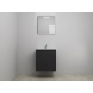 Sanilet bathroom furniture with doors - construction kit - Acrylic white - Matt black - 60x46x67 cm - 2 doors - 1 tap hole - LED mirror