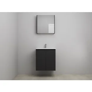 Sanilet bathroom furniture with doors - construction kit - Acrylic white - Matt black - 60x46x67 cm - 2 doors - 1 tap hole - Mirror cabinet