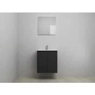 Sanilet bathroom furniture with doors - construction kit - Porcelain - Matt black - 60x46x67 cm - 2 doors - 1 tap hole - With mirror