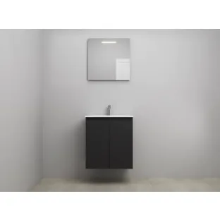 Sanilet bathroom furniture with doors - construction kit - Porcelain - Matt black - 60x46x67 cm - 2 doors - 1 tap hole - LED mirror