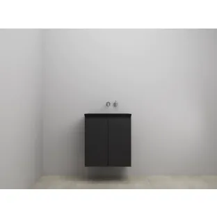 Sanilet bathroom furniture with doors - assembled - Acrylic black - Matt black - 60x46x67 cm - 2 doors - No tap hole - Without mirror