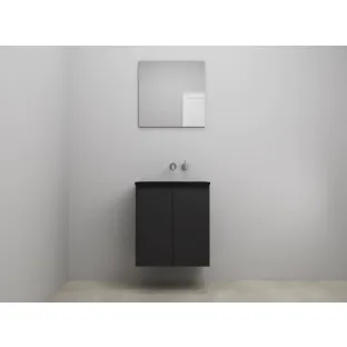 Sanilet bathroom furniture with doors - construction kit - Acrylic black - Matt black - 60x46x67 cm - 2 doors - No tap hole - With mirror