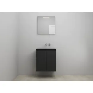 Sanilet bathroom furniture with doors - construction kit - Acrylic black - Matt black - 60x46x67 cm - 2 doors - No tap hole - LED mirror