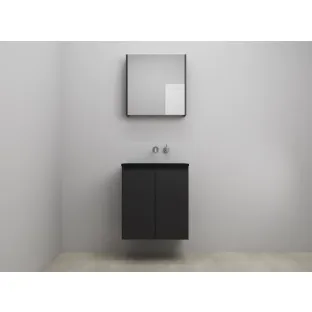 Sanilet bathroom furniture with doors - construction kit - Acrylic black - Matt black - 60x46x67 cm - 2 doors - No tap hole - Mirror cabinet