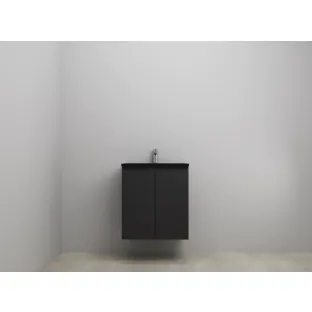 Sanilet bathroom furniture with doors - assembled - Acrylic black - Matt black - 60x46x67 cm - 2 doors - 1 tap hole - Without mirror