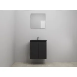 Sanilet bathroom furniture with doors - construction kit - Acrylic black - Matt black - 60x46x67 cm - 2 doors - 1 tap hole - With mirror