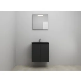 Sanilet bathroom furniture with doors - construction kit - Acrylic black - Matt black - 60x46x67 cm - 2 doors - 1 tap hole - LED mirror